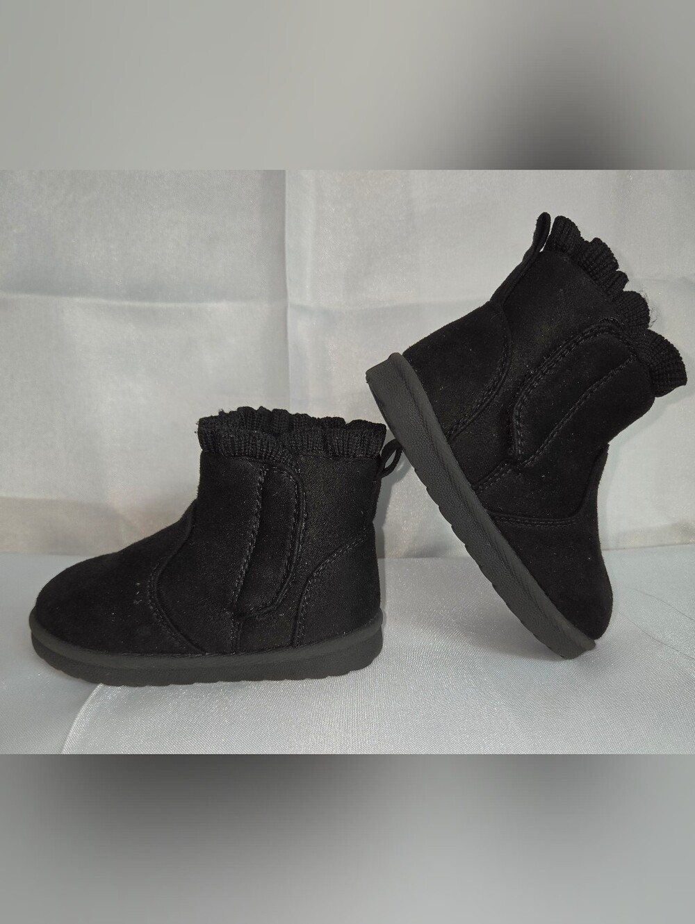 Wonder Nation Kids Black Winter Ankle Boots - Cozy Slip-On Design. sz 4